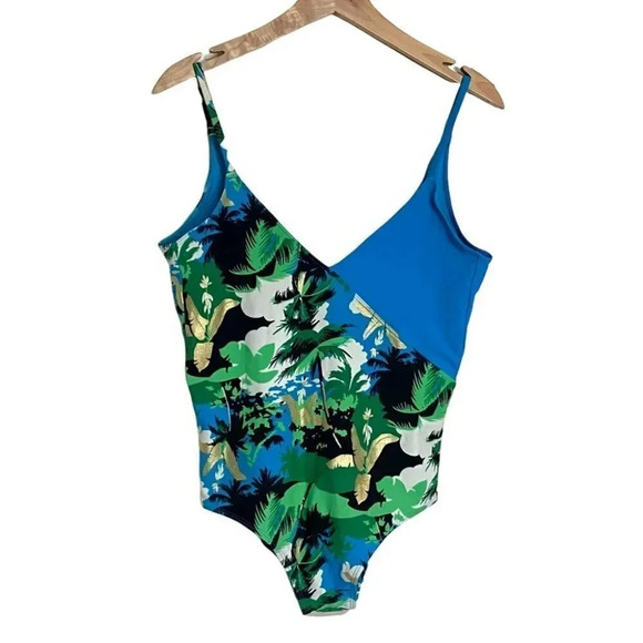 Aerie M blue floral‎ one piece bathing suit - Picture 3 of 7